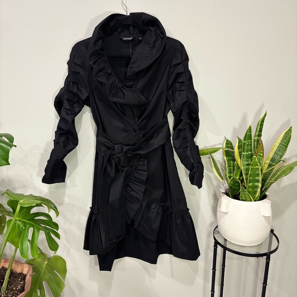Samuel DongBlack Ruffled Long Sleeve Wrap DressSize Medium
